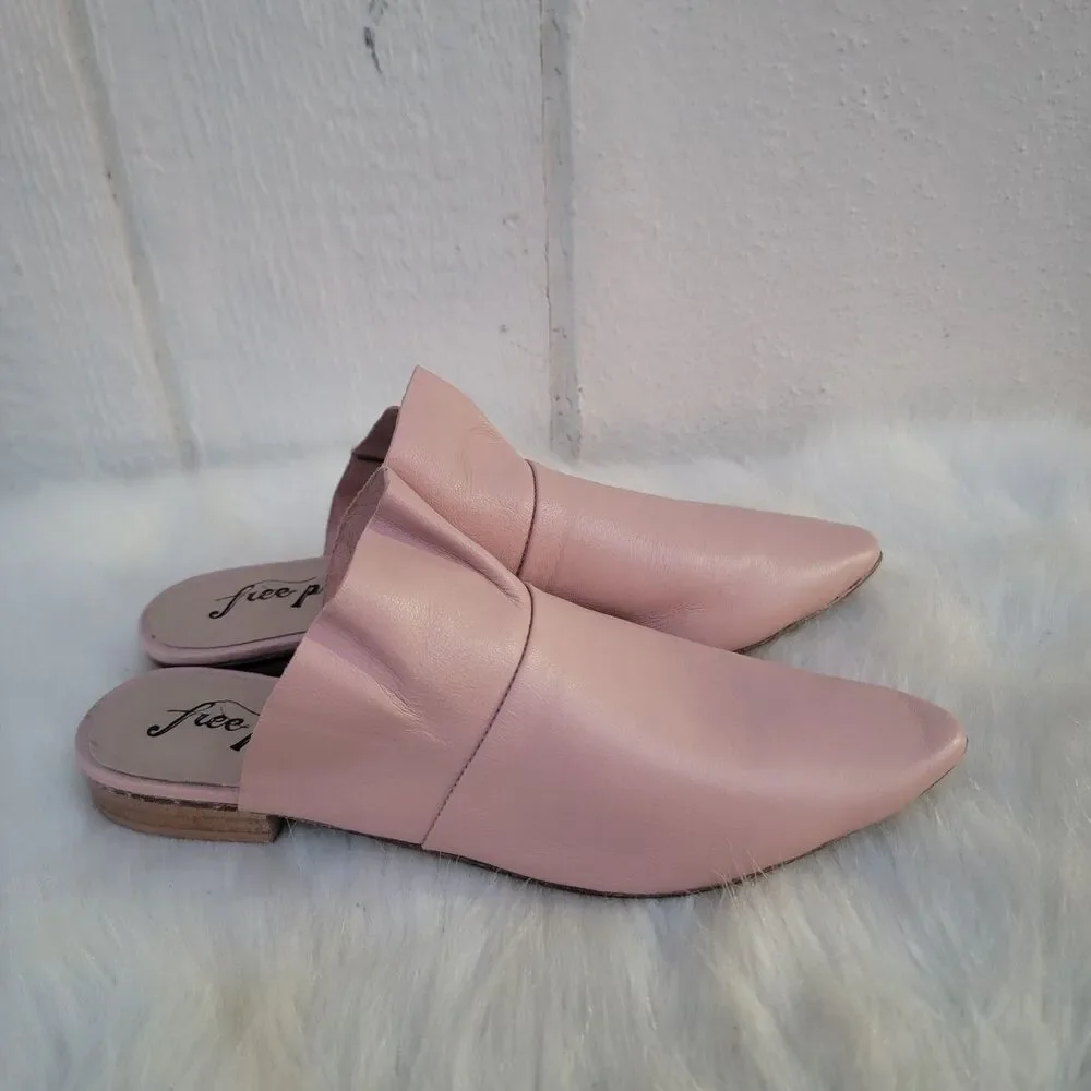 Free People Sienna Ruffle Slip On Pink Leather Pointed Toe Womens Mules 41 US 10